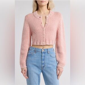 NWT $345 MOTHER The Crop Cardigan PEACH FUZZ Size M 61% Baby Alpaca 39% PimaCott